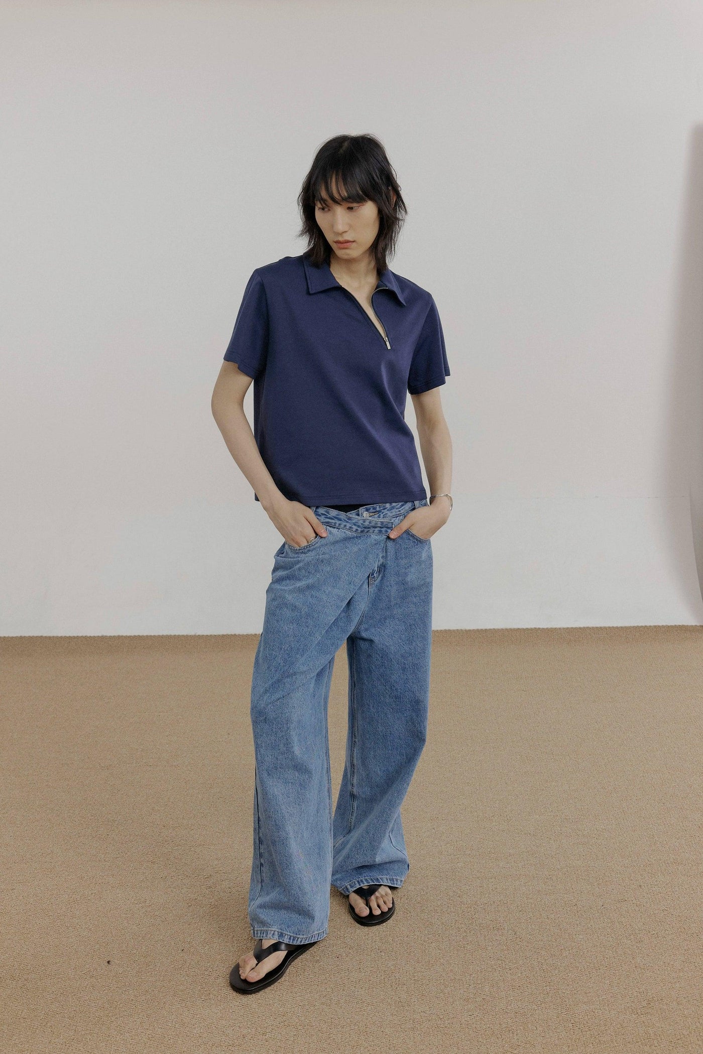Zhou Asymmetric Buttons Straight Jeans-korean-fashion-Jeans-Zhou's Closet-OH Garments