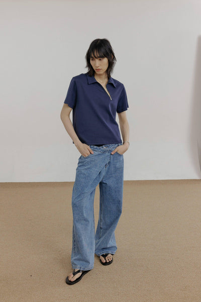 Zhou Asymmetric Buttons Straight Jeans-korean-fashion-Jeans-Zhou's Closet-OH Garments