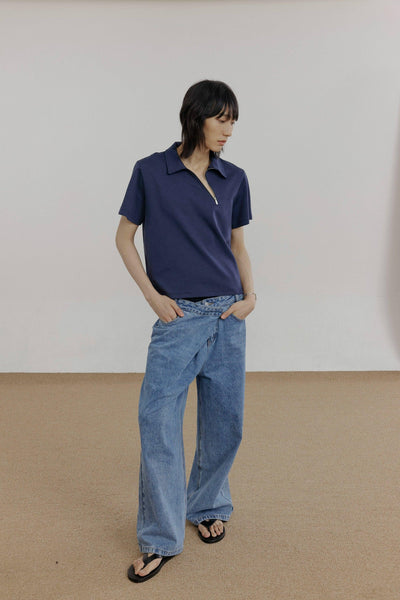 Zhou Asymmetric Buttons Straight Jeans-korean-fashion-Jeans-Zhou's Closet-OH Garments