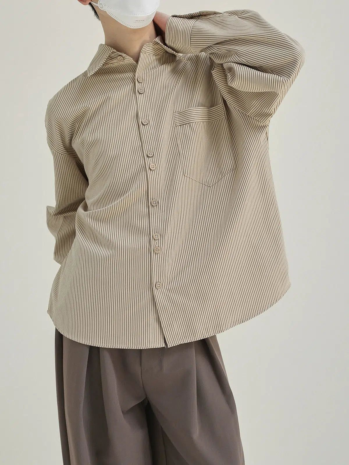 Zhou Banker Stripes Buttoned Shirt-korean-fashion-Shirt-Zhou's Closet-OH Garments