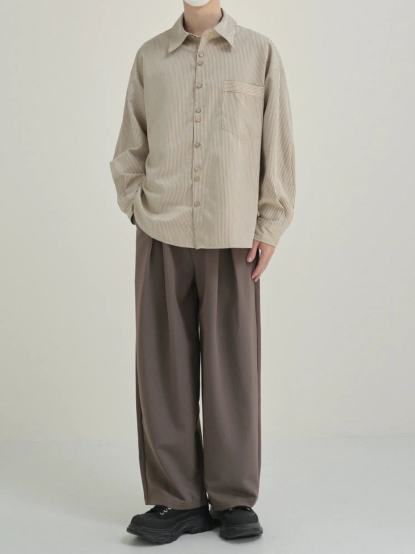 Zhou Banker Stripes Buttoned Shirt-korean-fashion-Shirt-Zhou's Closet-OH Garments