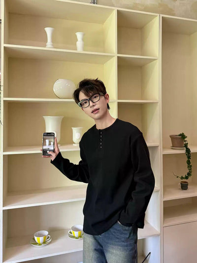 Zhou Basic Henley Collar L/S T-Shirt-korean-fashion-T-Shirt-Zhou's Closet-OH Garments