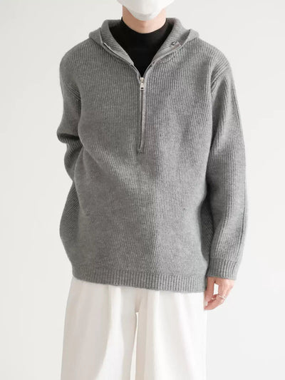 Zhou Basic Knit Hooded Half-Zip-korean-fashion-Half-Zip-Zhou's Closet-OH Garments