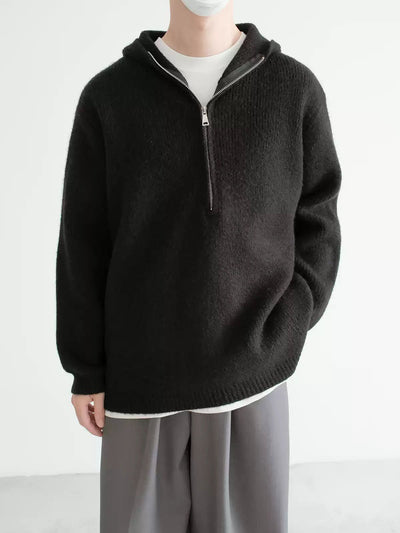 Zhou Basic Knit Hooded Half-Zip-korean-fashion-Half-Zip-Zhou's Closet-OH Garments