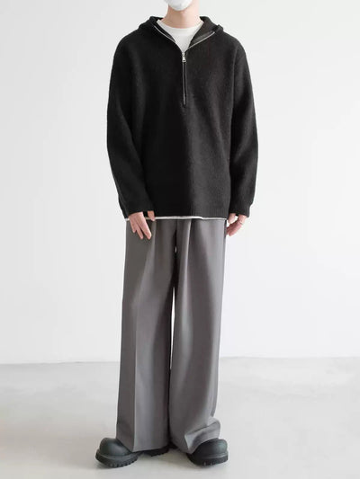 Zhou Basic Knit Hooded Half-Zip-korean-fashion-Half-Zip-Zhou's Closet-OH Garments