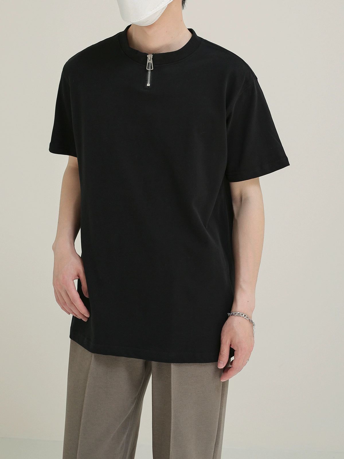 Zhou Basic Zip Detail T-Shirt-korean-fashion-T-Shirt-Zhou's Closet-OH Garments
