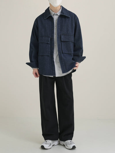 Zhou Big Front Pocket Denim Shirt-korean-fashion-Jacket-Zhou's Closet-OH Garments