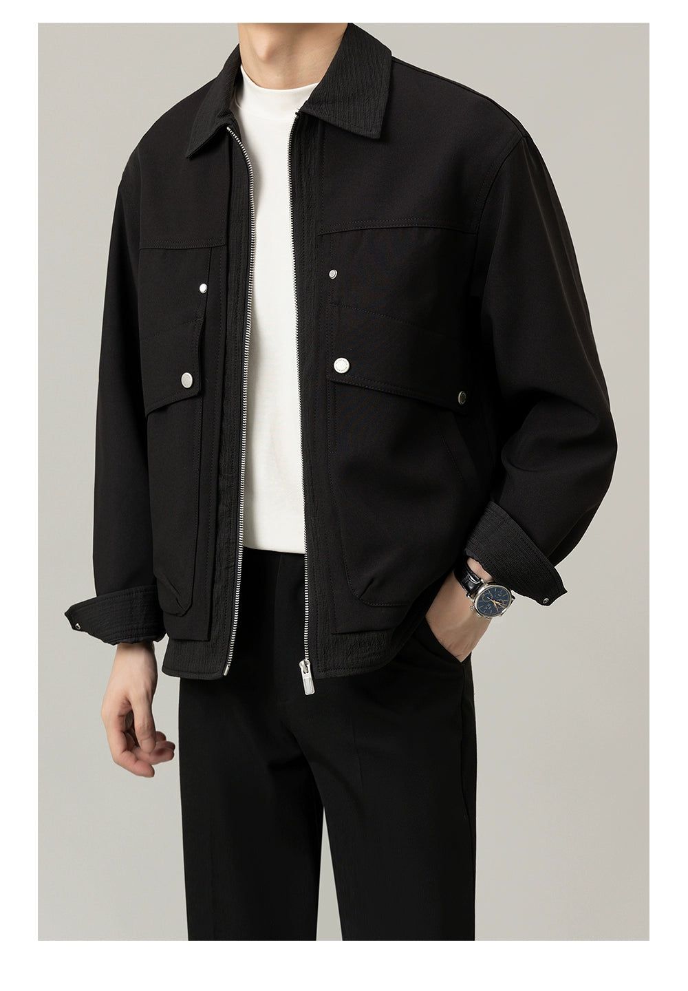 Zhou Big Front Pocket Zipped Jacket-korean-fashion-Jacket-Zhou's Closet-OH Garments