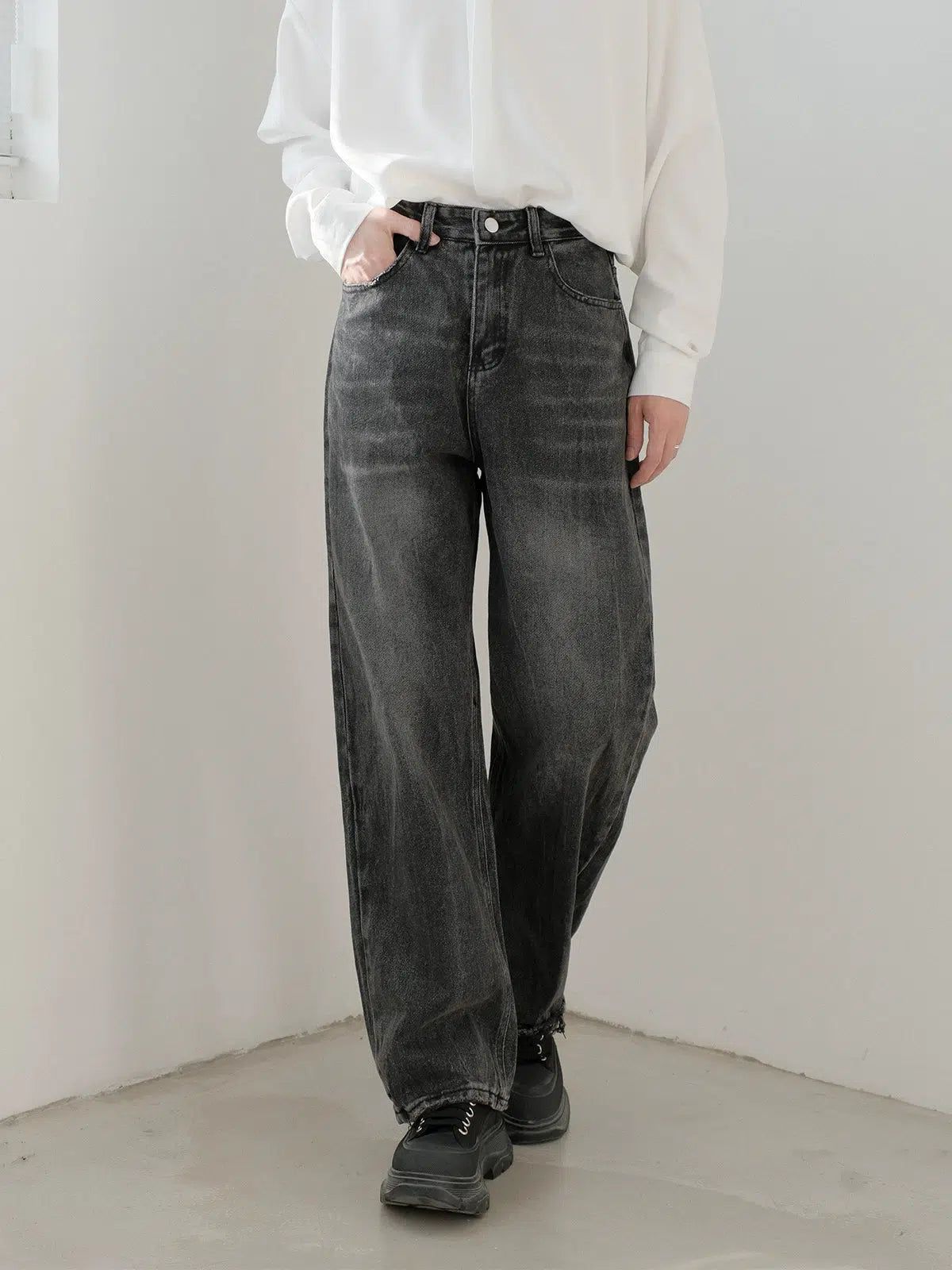 Zhou Bootcut Straight Leg Washed Jeans-korean-fashion-Jeans-Zhou's Closet-OH Garments