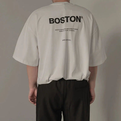 Zhou Boston Text T-Shirt-korean-fashion-T-Shirt-Zhou's Closet-OH Garments