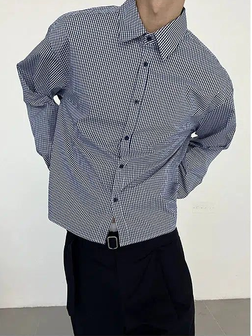 Zhou Boxy Cut Plaid Buttoned Shirt-korean-fashion-Shirt-Zhou's Closet-OH Garments