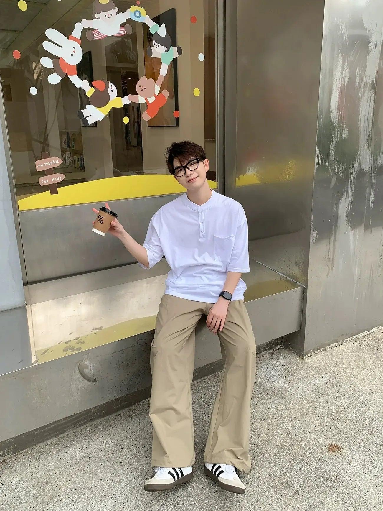Zhou Breast Pocket Henley T-Shirt-korean-fashion-T-Shirt-Zhou's Closet-OH Garments