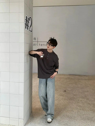 Zhou Breast Pocket Henley T-Shirt-korean-fashion-T-Shirt-Zhou's Closet-OH Garments