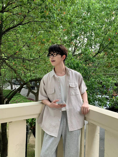 Zhou Breast Pocket Minimal Shirt-korean-fashion-Shirt-Zhou's Closet-OH Garments