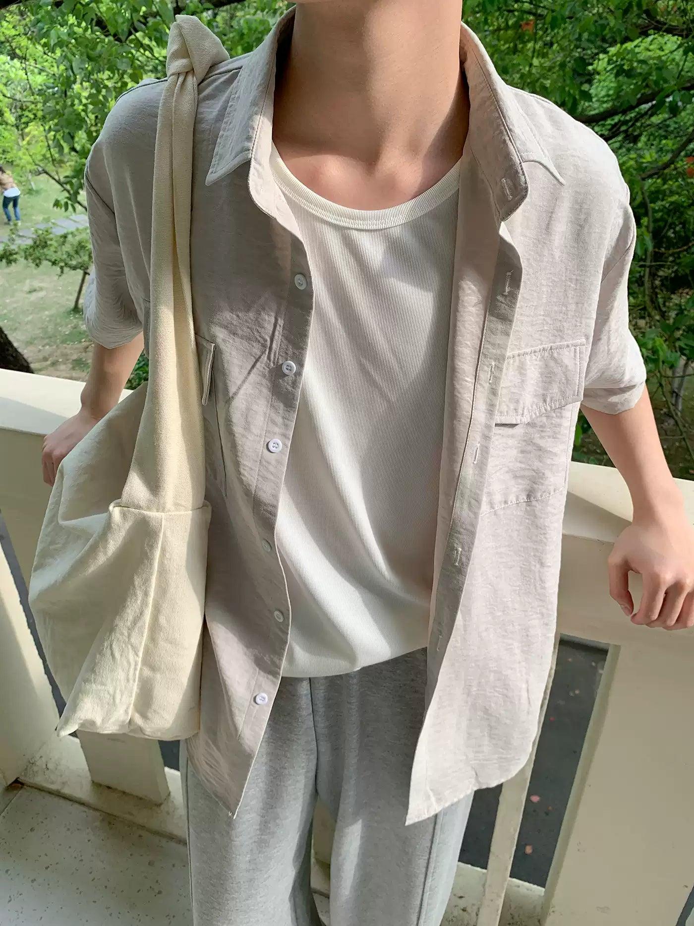 Zhou Breast Pocket Minimal Shirt-korean-fashion-Shirt-Zhou's Closet-OH Garments