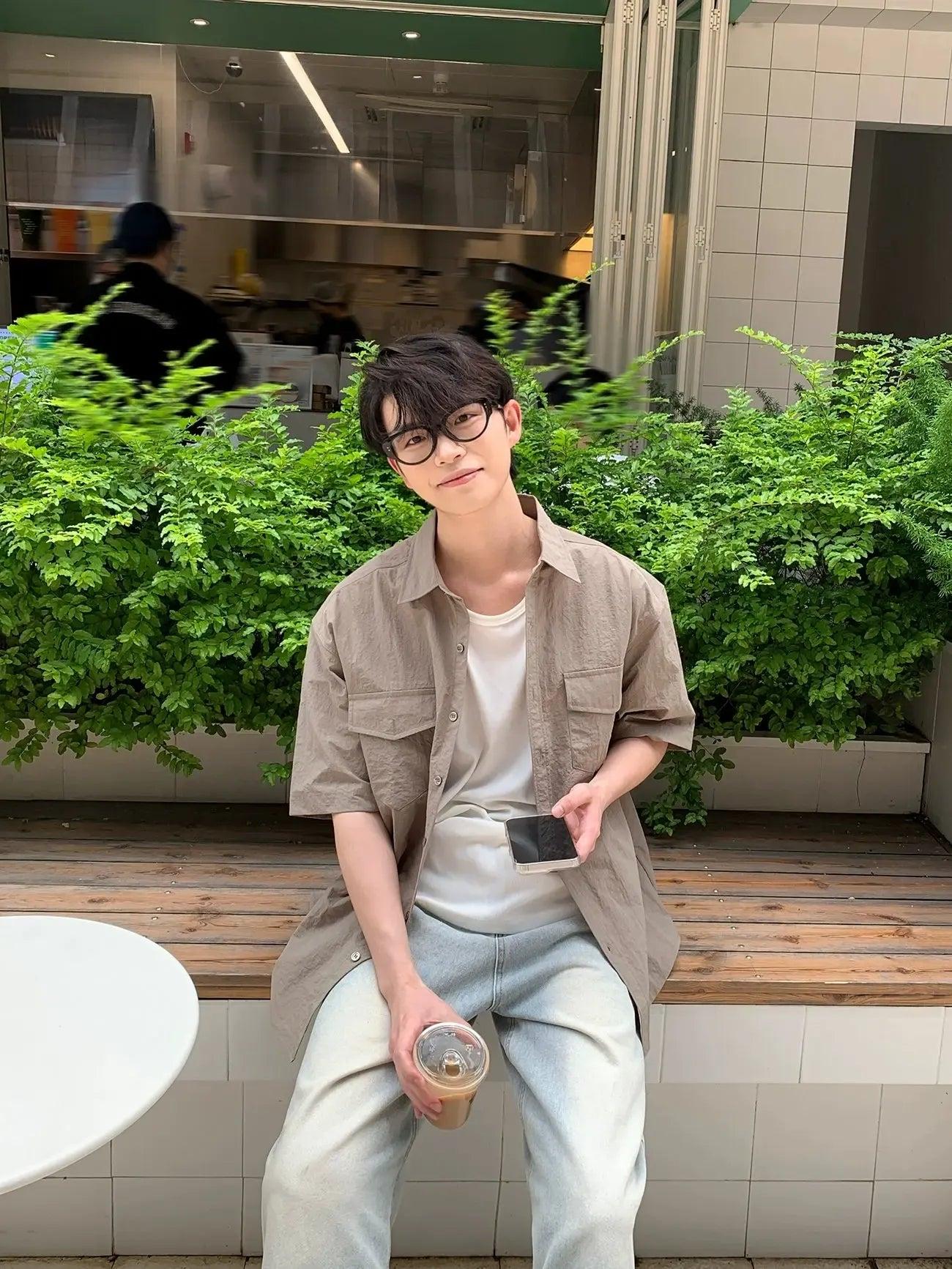 Zhou Breast Pocket Relax Fit Shirt-korean-fashion-Shirt-Zhou's Closet-OH Garments