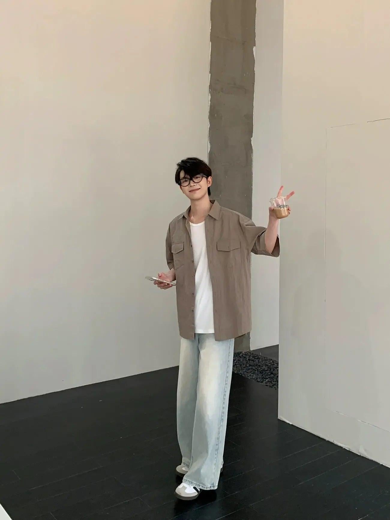 Zhou Breast Pocket Relax Fit Shirt-korean-fashion-Shirt-Zhou's Closet-OH Garments