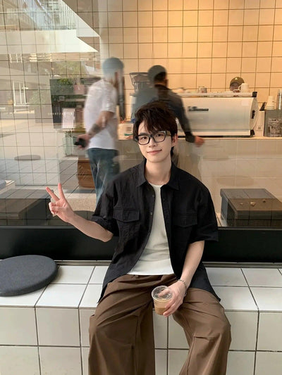 Zhou Breast Pocket Relax Fit Shirt-korean-fashion-Shirt-Zhou's Closet-OH Garments