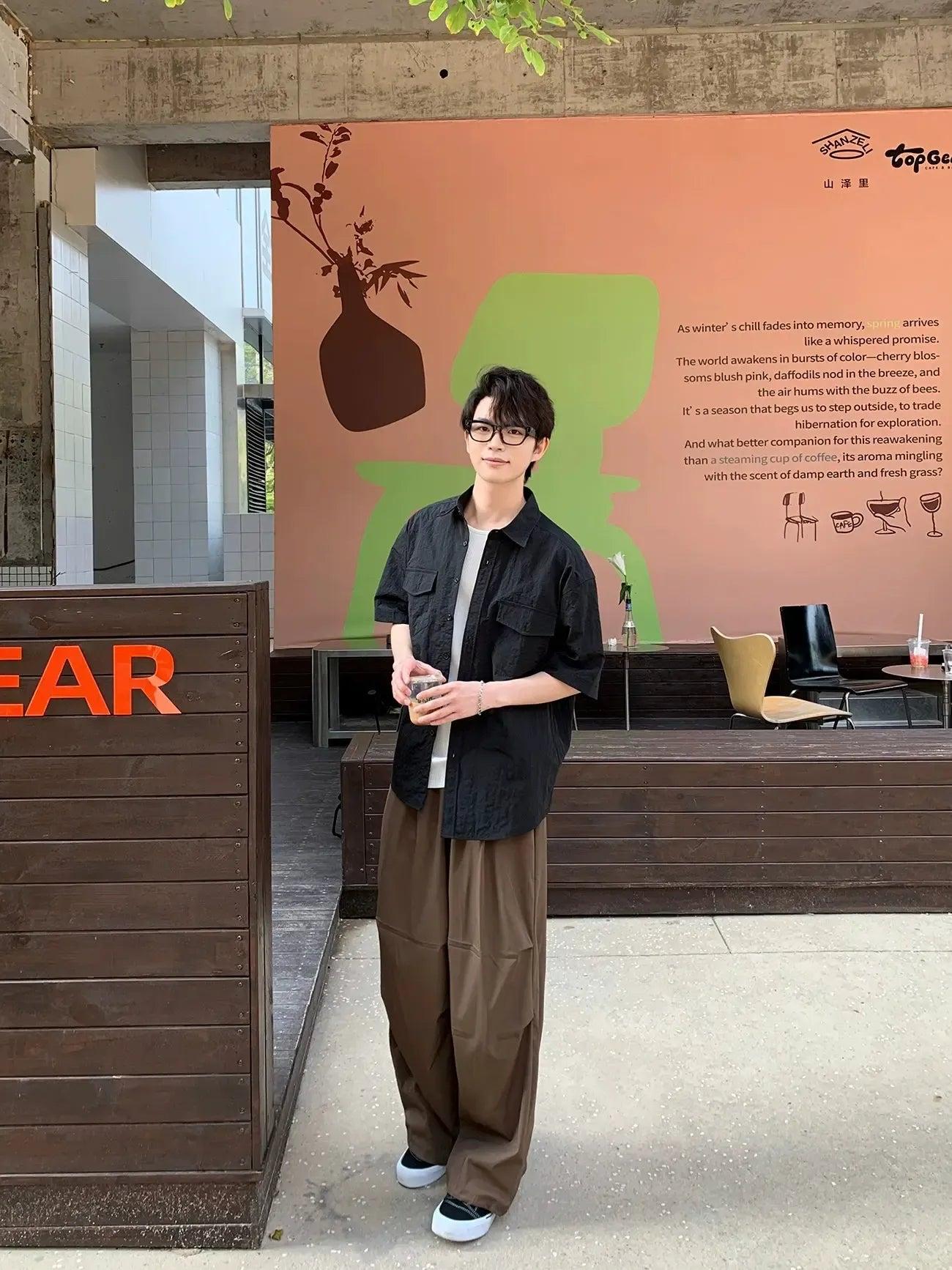 Zhou Breast Pocket Relax Fit Shirt-korean-fashion-Shirt-Zhou's Closet-OH Garments