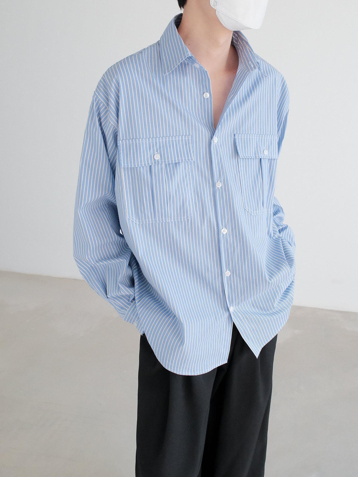 Zhou Breast Pocket Striped Shirt-korean-fashion-Shirt-Zhou's Closet-OH Garments