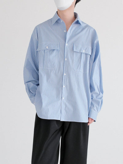 Zhou Breast Pocket Striped Shirt-korean-fashion-Shirt-Zhou's Closet-OH Garments