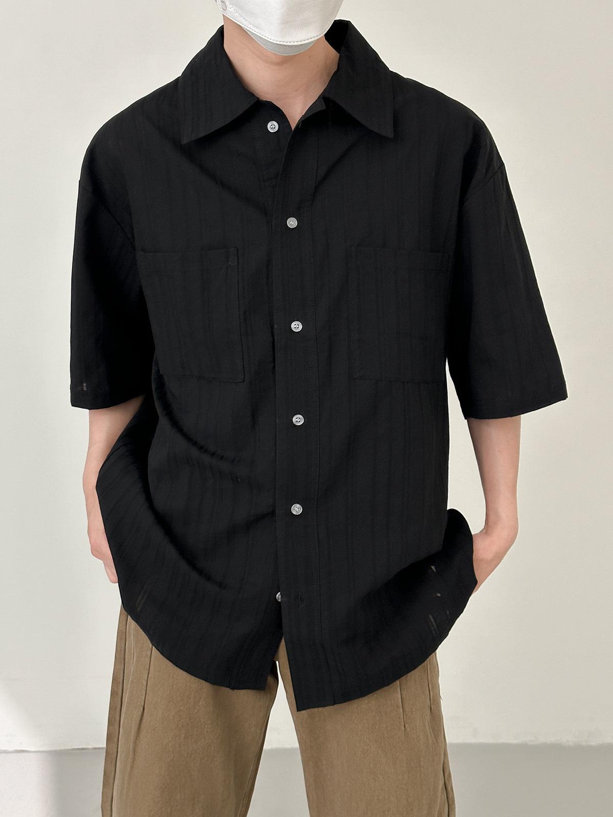 Zhou Breast Pocket Vertical Stripes Shirt-korean-fashion-Shirt-Zhou's Closet-OH Garments
