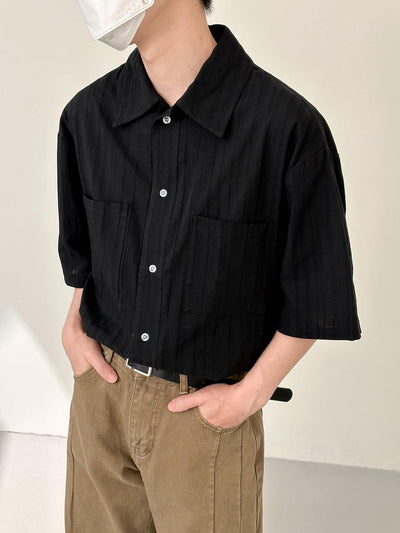 Zhou Breast Pocket Vertical Stripes Shirt-korean-fashion-Shirt-Zhou's Closet-OH Garments