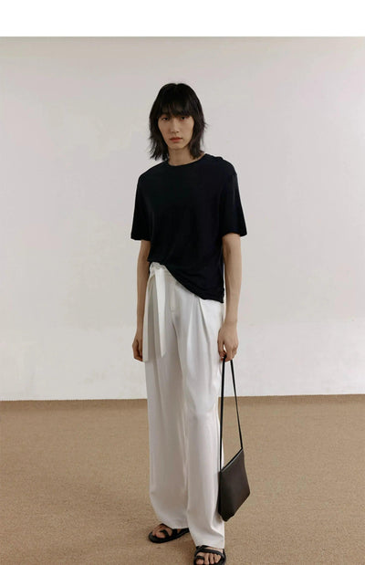 Zhou Breathable Belted Pleated Pants-korean-fashion-Pants-Zhou's Closet-OH Garments