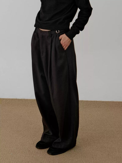 Zhou Buckled Strap Pleated Trousers-korean-fashion-Trousers-Zhou's Closet-OH Garments