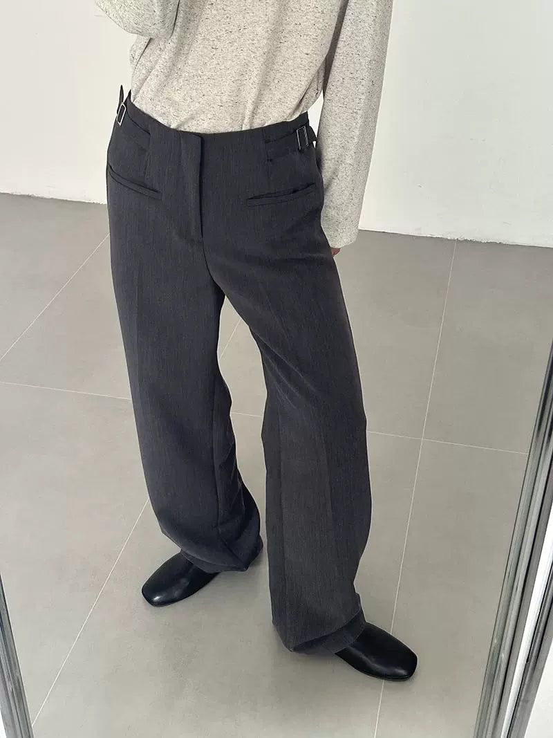 Zhou Buckled Strap Slim Fit Trousers-korean-fashion-Trousers-Zhou's Closet-OH Garments