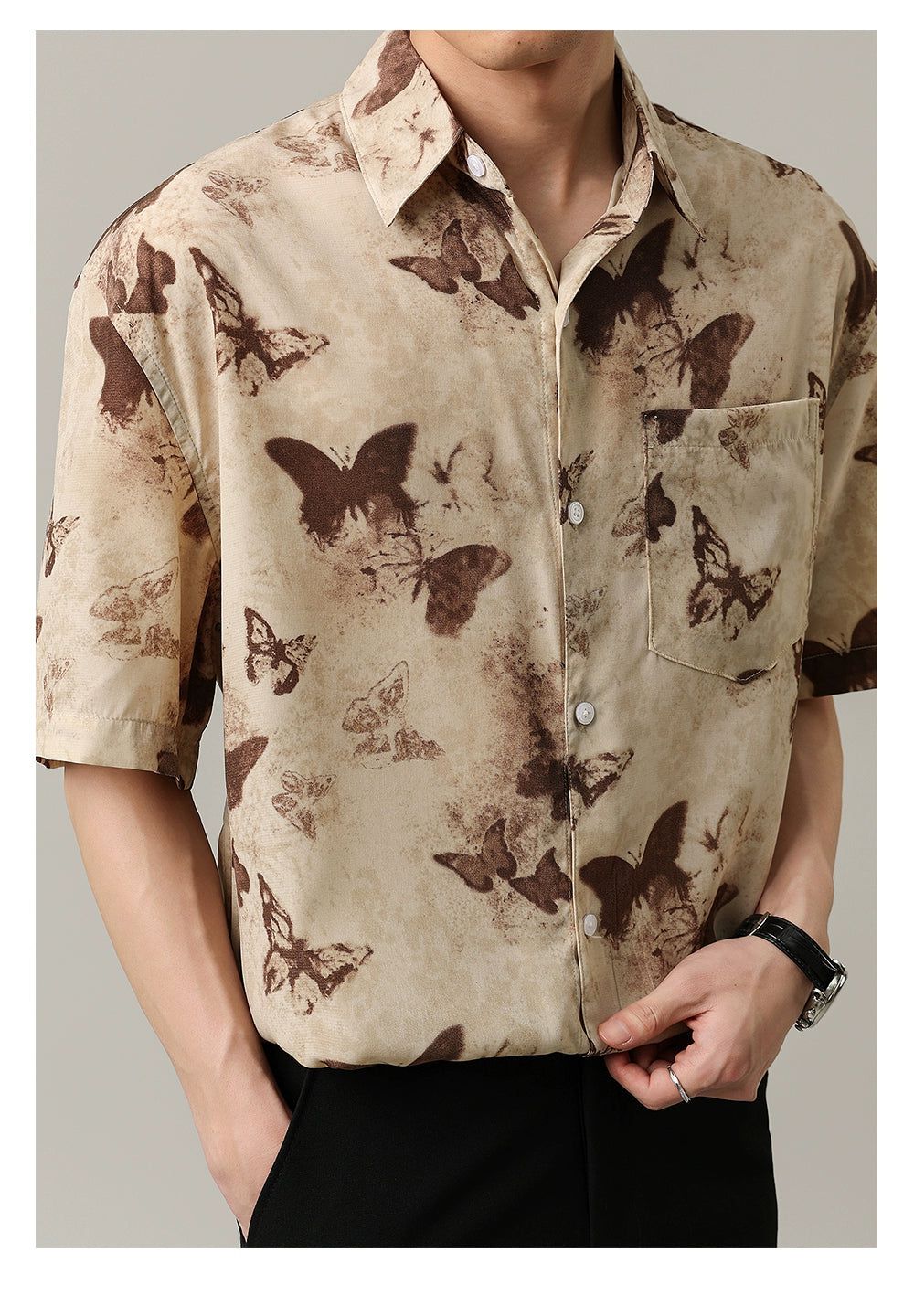 Zhou Butterfly Pattern Vintage Shirt-korean-fashion-Shirt-Zhou's Closet-OH Garments
