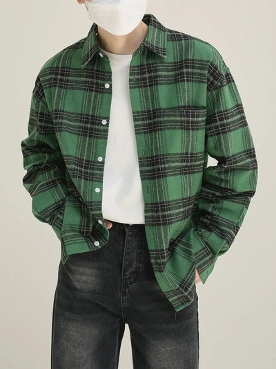 Zhou Buttoned Casual Plaid Shirt-korean-fashion-Shirt-Zhou's Closet-OH Garments