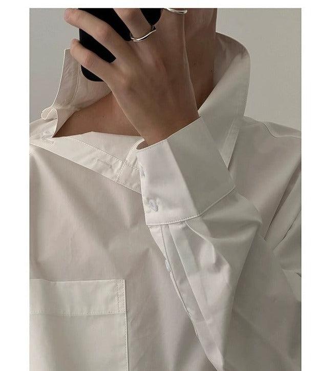 Zhou Buttoned Flipped Collar Shirt-korean-fashion-Shirt-Zhou's Closet-OH Garments