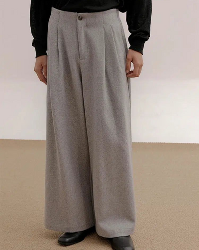 Zhou Buttoned Flowy Office Trousers-korean-fashion-Trousers-Zhou's Closet-OH Garments