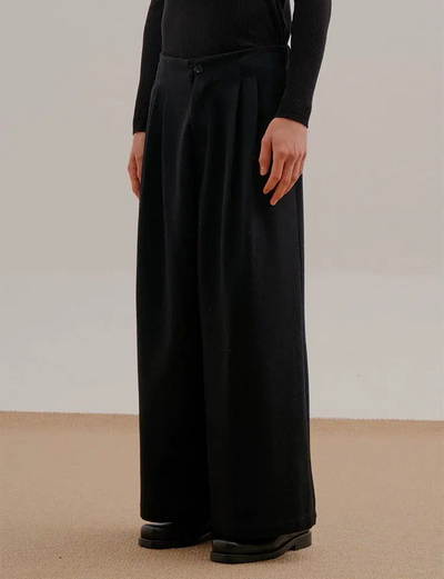 Zhou Buttoned Flowy Office Trousers-korean-fashion-Trousers-Zhou's Closet-OH Garments