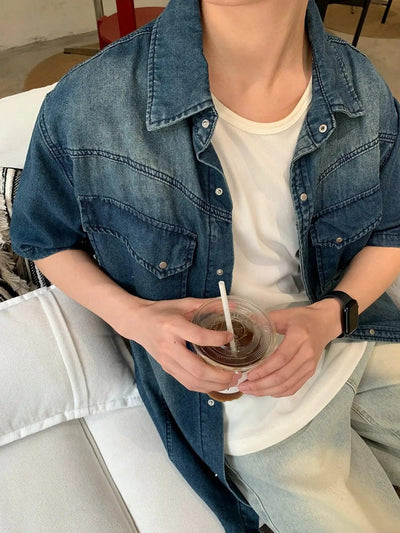 Zhou Buttoned Front Pockets Denim Shirt-korean-fashion-Shirt-Zhou's Closet-OH Garments