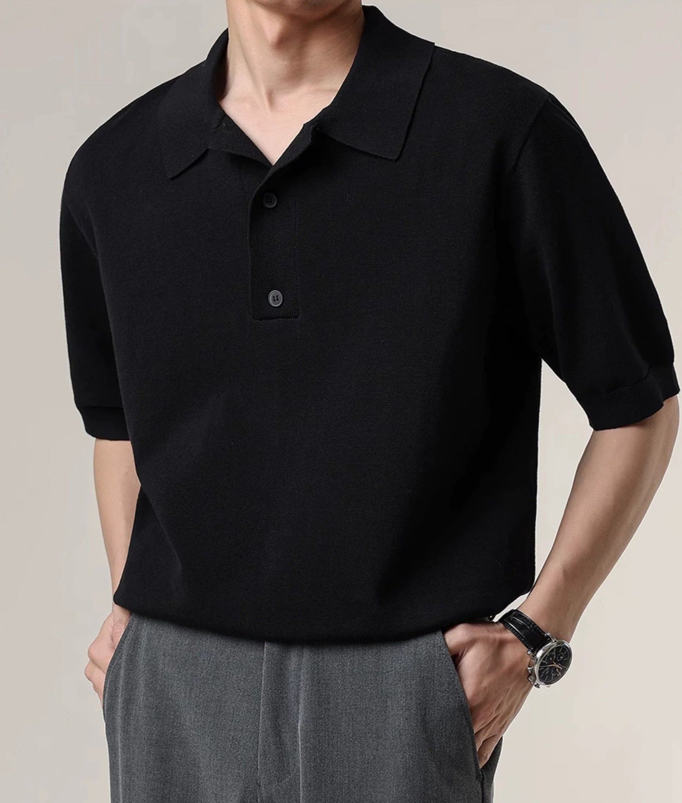 Zhou Buttoned Neat Polo-korean-fashion-Polo-Zhou's Closet-OH Garments
