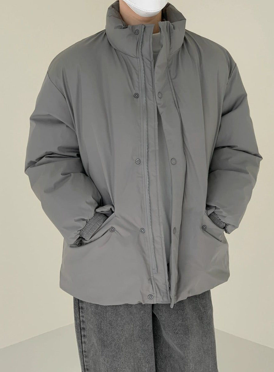 Zhou Buttoned Pocket Puffer Jacket-korean-fashion-Jacket-Zhou's Closet-OH Garments