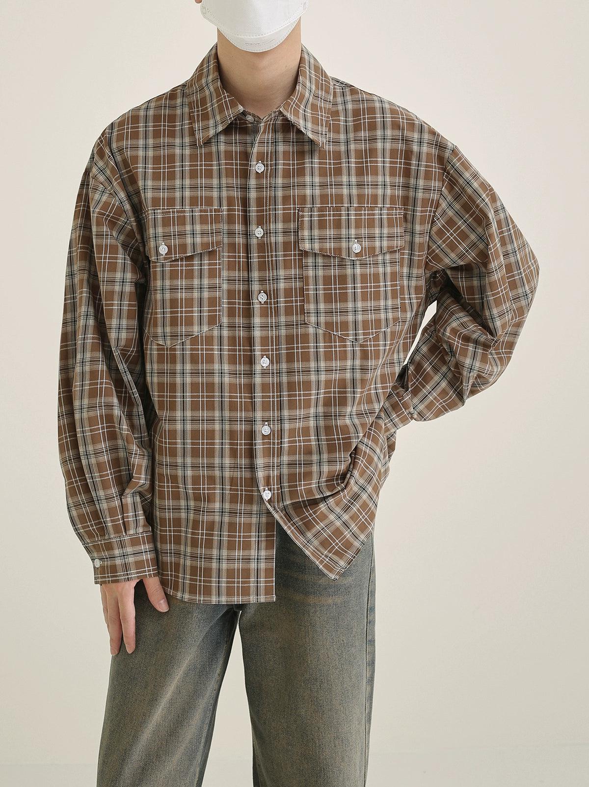 Zhou Buttoned Pockets Plaid Shirt-korean-fashion-Shirt-Zhou's Closet-OH Garments