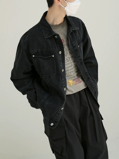 Zhou Buttons and Pockets Denim Jacket-korean-fashion-Jacket-Zhou's Closet-OH Garments
