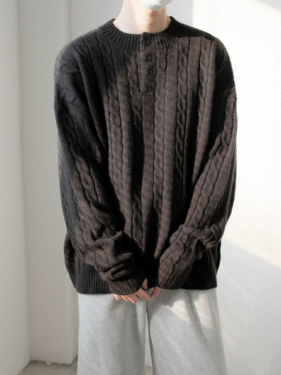 Zhou Cable Knit Half-Buttoned Sweater-korean-fashion-Sweater-Zhou's Closet-OH Garments