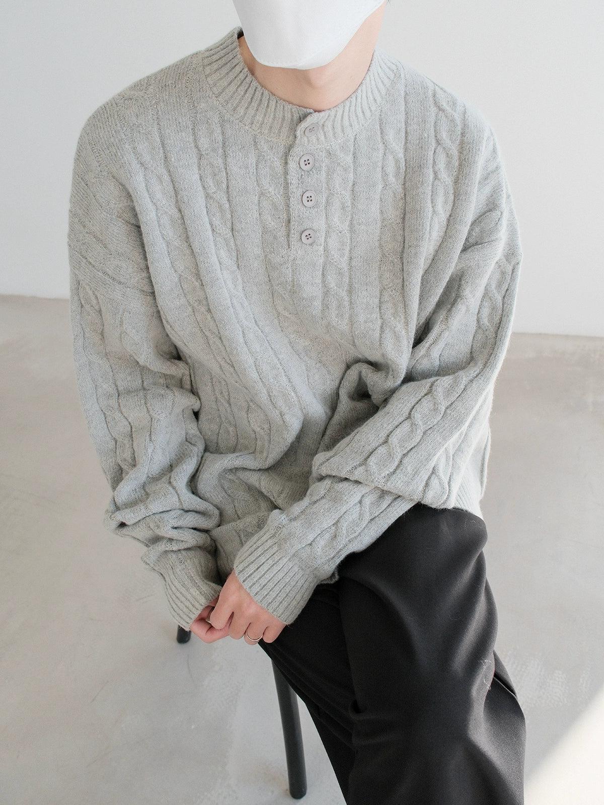 Zhou Cable Knit Half-Buttoned Sweater-korean-fashion-Sweater-Zhou's Closet-OH Garments