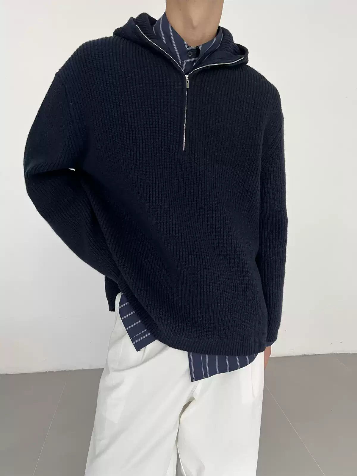 Zhou Casual Basic Knit Half-Zip-korean-fashion-Half-Zip-Zhou's Closet-OH Garments