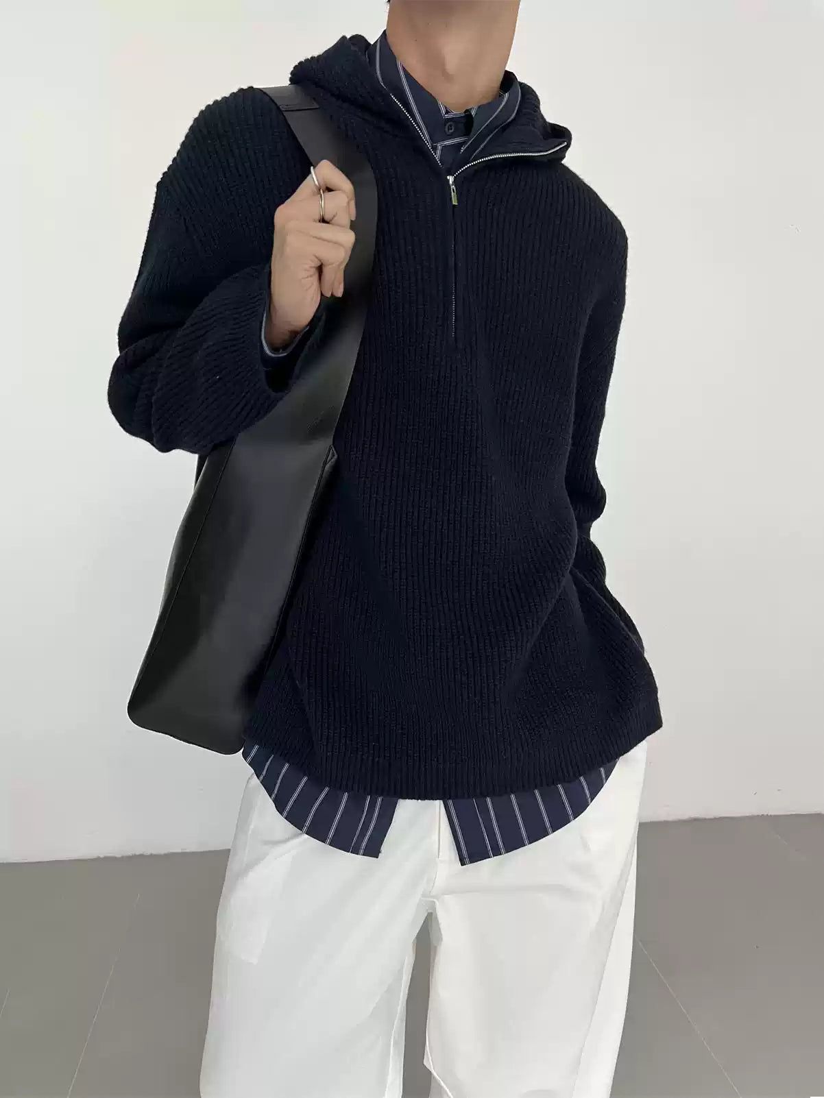 Zhou Casual Basic Knit Half-Zip-korean-fashion-Half-Zip-Zhou's Closet-OH Garments