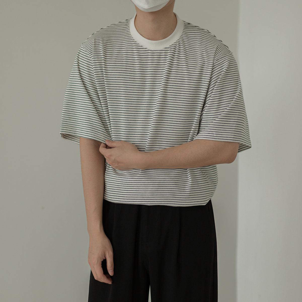 Zhou Casual Fine Stripes Comfty T-Shirt-korean-fashion-T-Shirt-Zhou's Closet-OH Garments