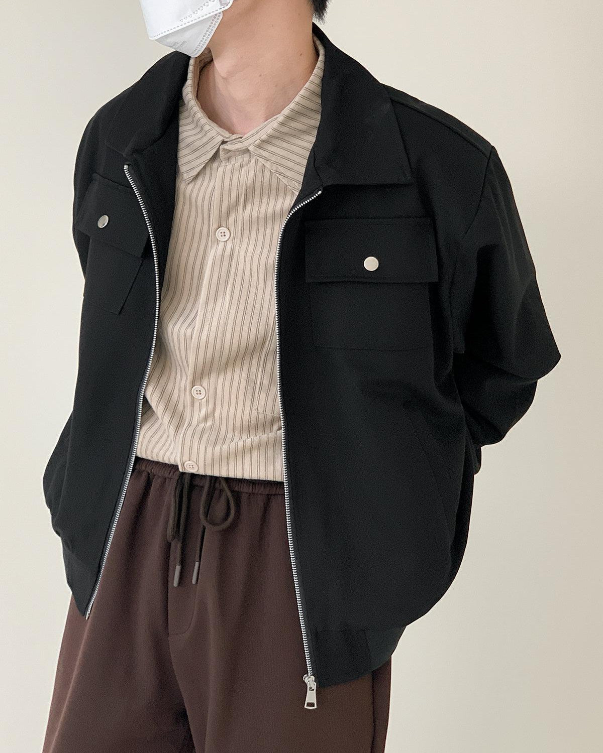 Zhou Casual Flap Pocket Lapel Zip-Up Jacket-korean-fashion-Jacket-Zhou's Closet-OH Garments
