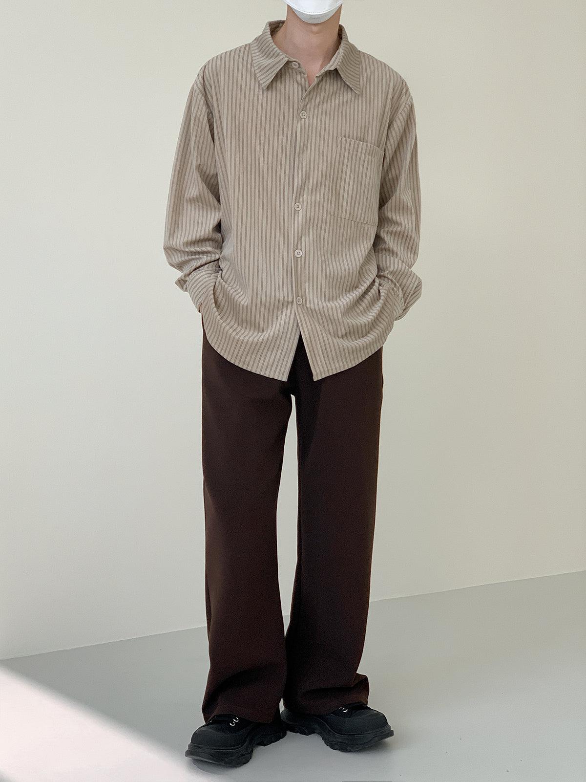 Zhou Casual Glossy Stripes Loose Shirt-korean-fashion-Shirt-Zhou's Closet-OH Garments