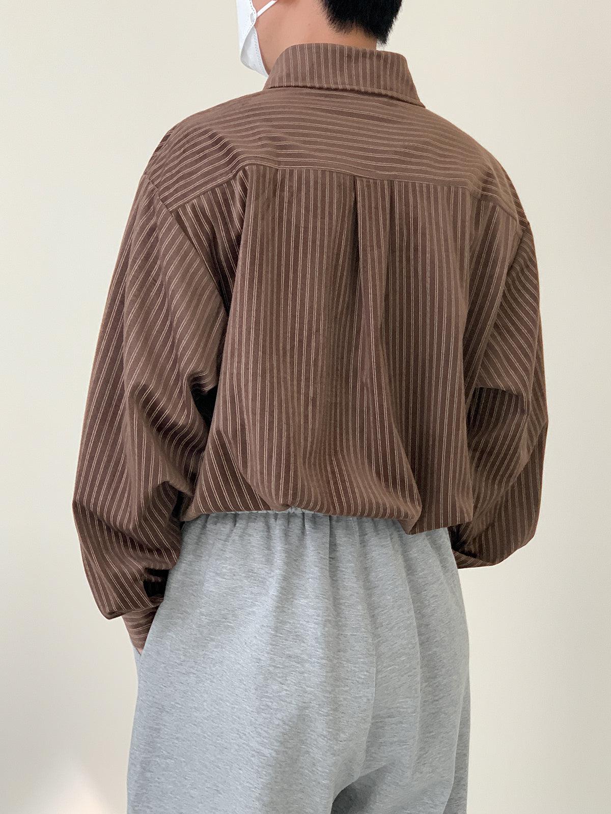 Zhou Casual Glossy Stripes Loose Shirt-korean-fashion-Shirt-Zhou's Closet-OH Garments