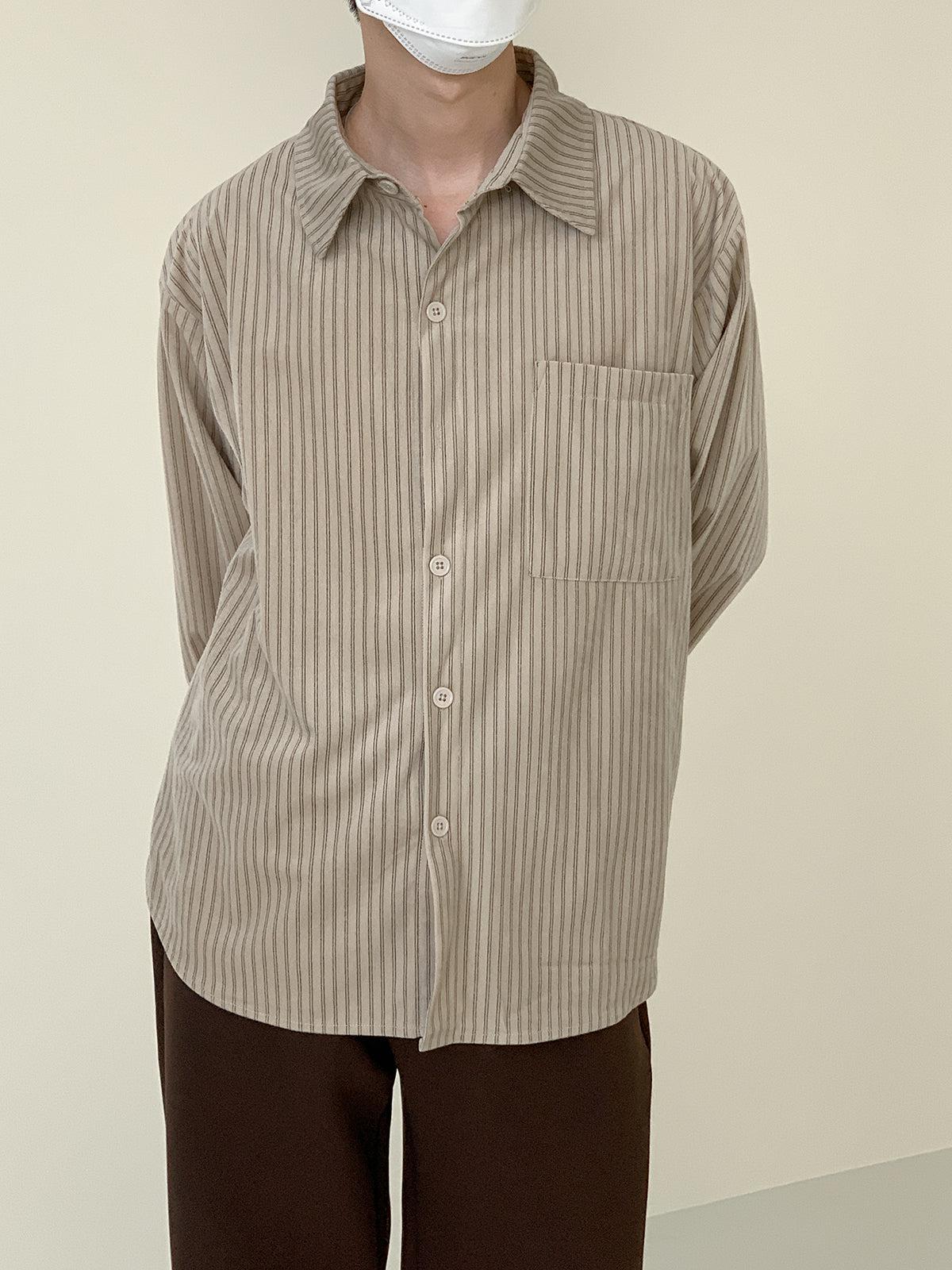 Zhou Casual Glossy Stripes Loose Shirt-korean-fashion-Shirt-Zhou's Closet-OH Garments
