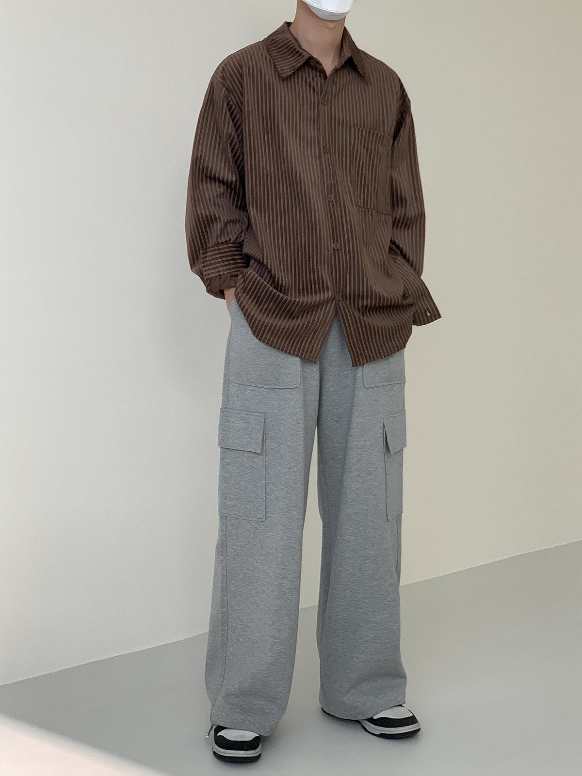 Zhou Casual Glossy Stripes Loose Shirt-korean-fashion-Shirt-Zhou's Closet-OH Garments